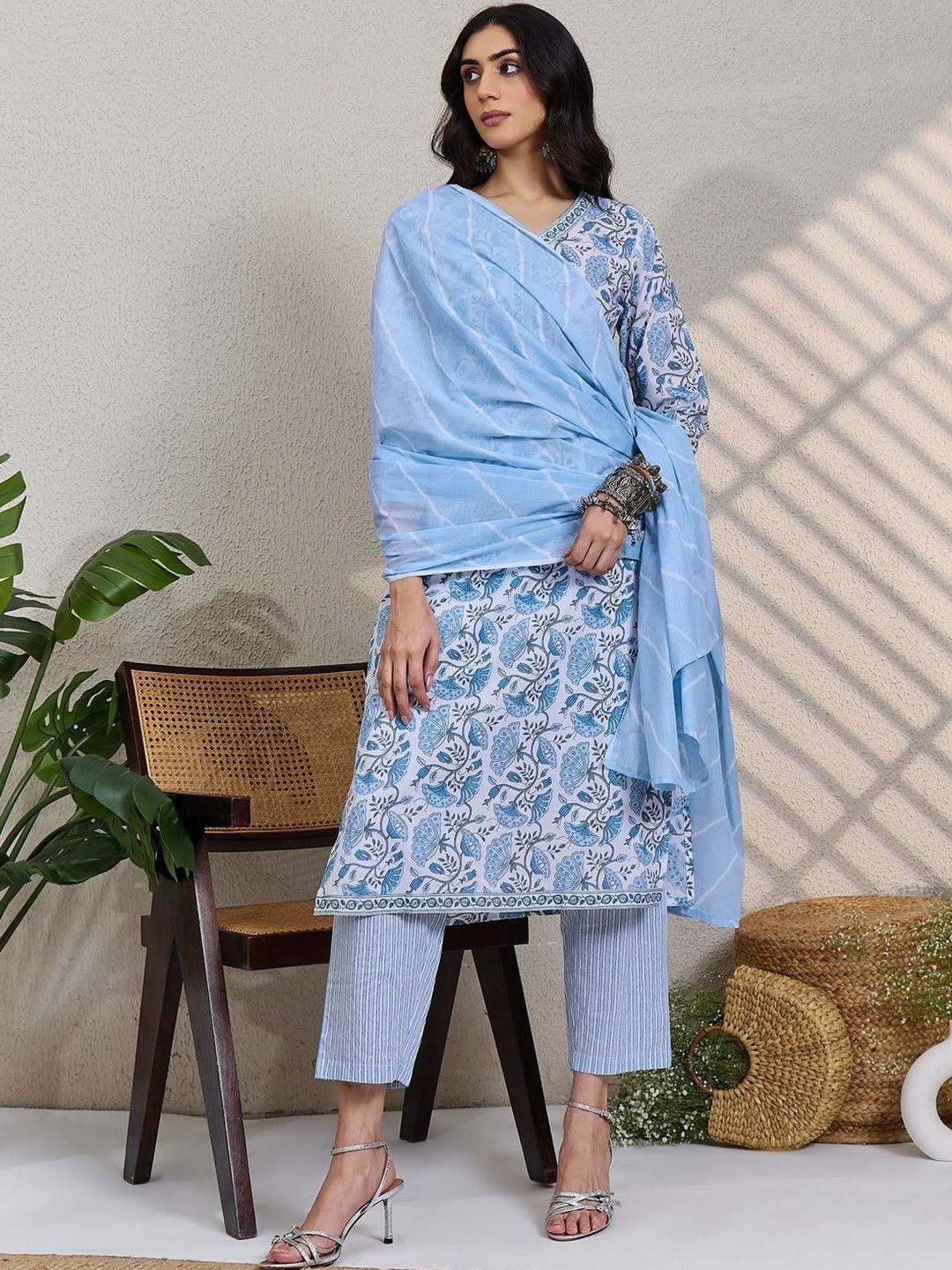 Women Ethnic Motifs Printed Pure Cotton Kurta with Trousers & Dupatta