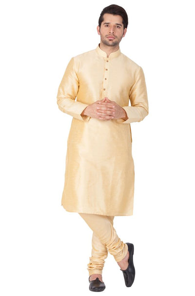 Men's Gold Silk Blend Straight Kurta Pyjama Set