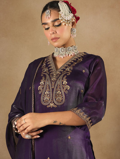 Dhiyona IE Women Ethnic Motifs Embroidered Regular Kurta with Trousers & With Dupatta