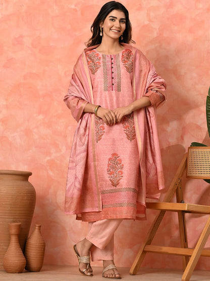 Indyancart SN Women's Floral Printed Kurta with Trousers & Dupatta