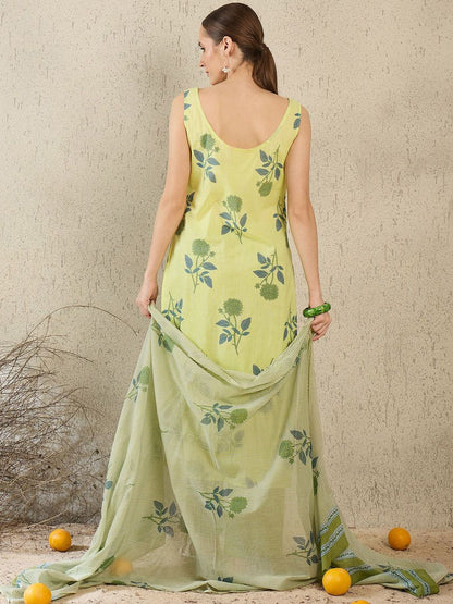 Women Floral Printed Pure Cotton Kurta with Trouser & Dupatta