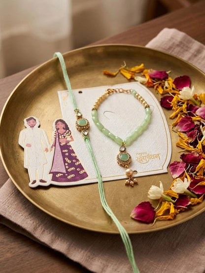 Anouk Set Of 2 Artificial Stones & Beads Bhaiya Bhabhi Rakhi With Roli Chawal Chandan