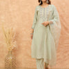 Dhiyona VA Women'sEthnic Motifs Yoke Design Thread Work Straight Kurta With Trousers & Dupatta