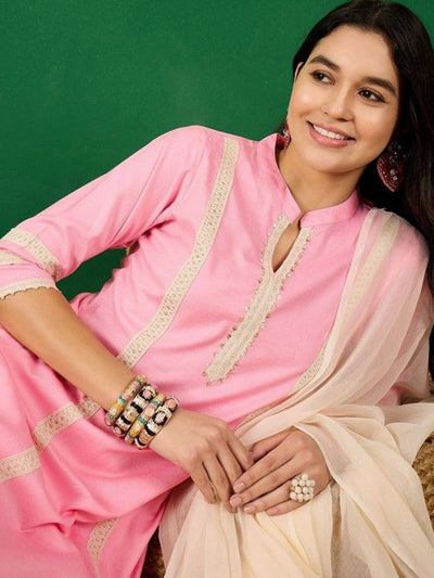 Indyancart SN Women's Sequin Embroidered Straight Kurta & Trousers With Dupatta