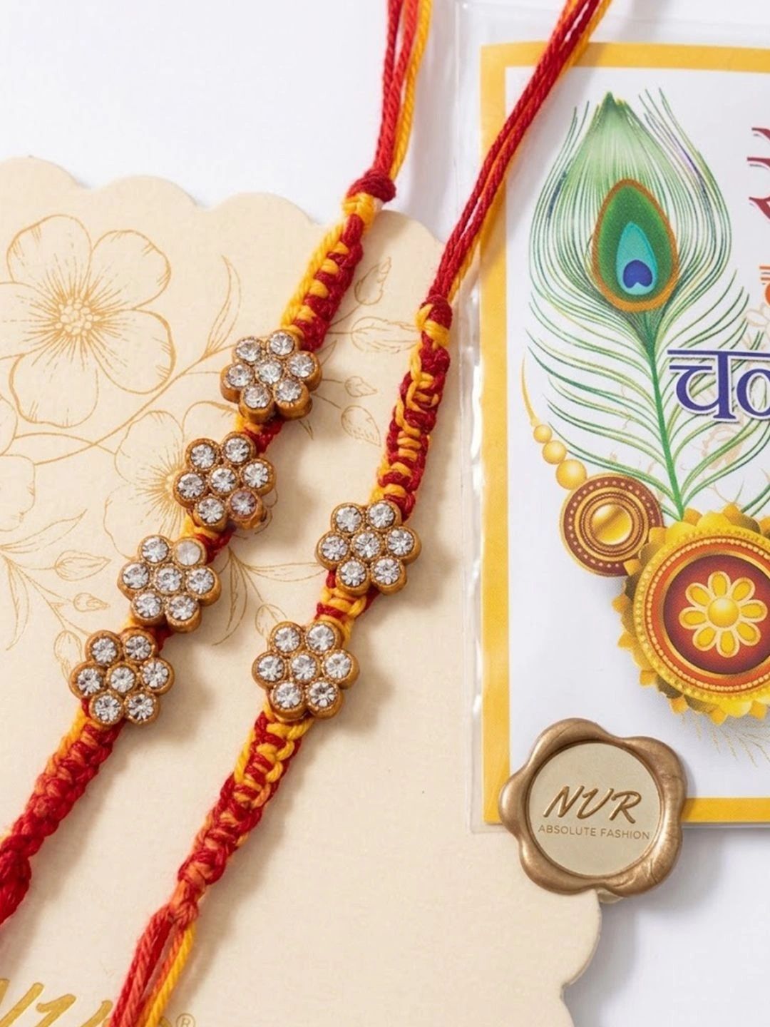 Anouk Set Of 4 Artificial Stones Floral Design Thread Rakhi