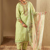 Indyancart IE Floral Embroidered Pure Cotton Straight Kurta With Trousers & Dupatta