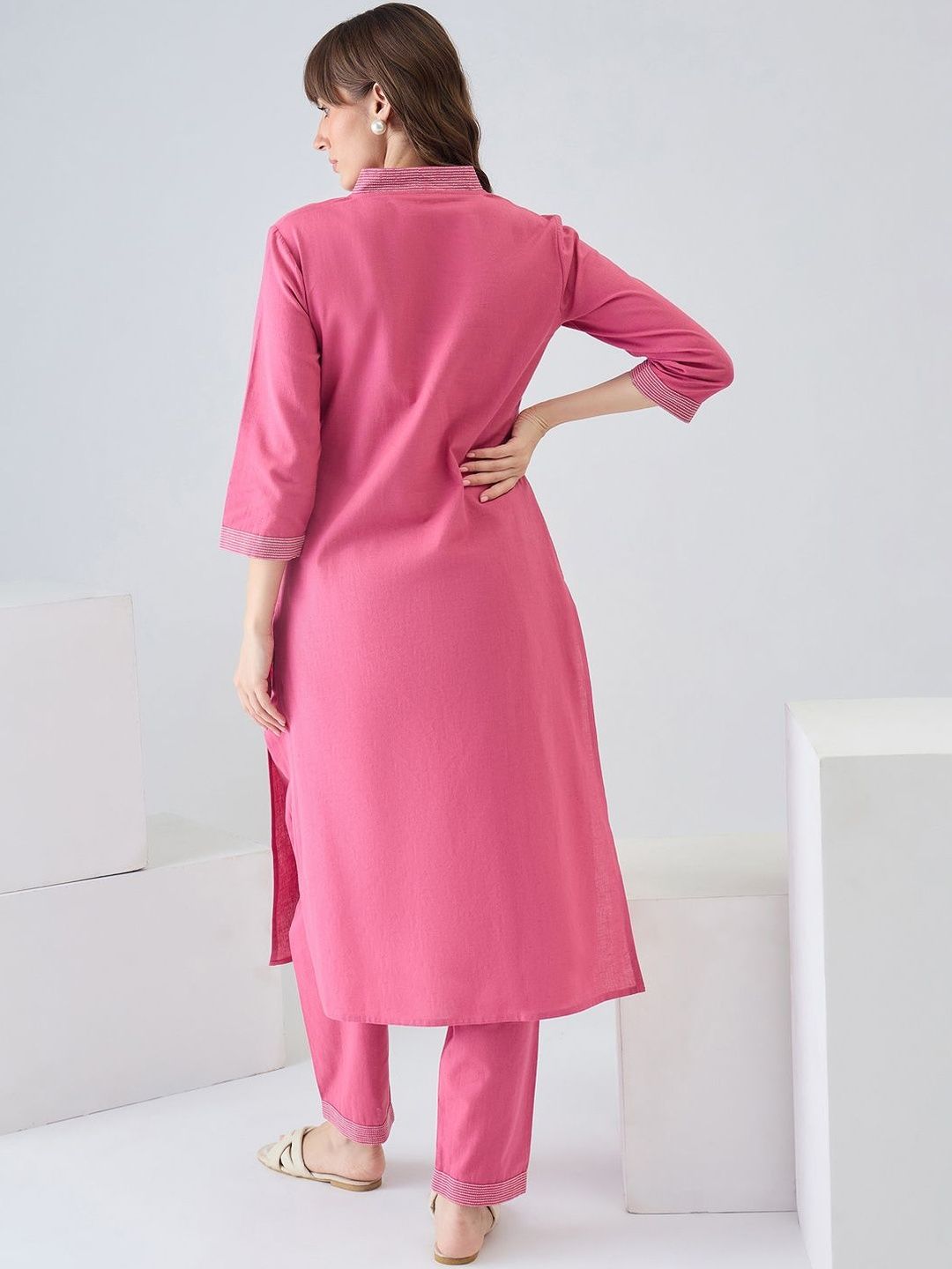 Women Regular Thread Work Kurta with Trousers