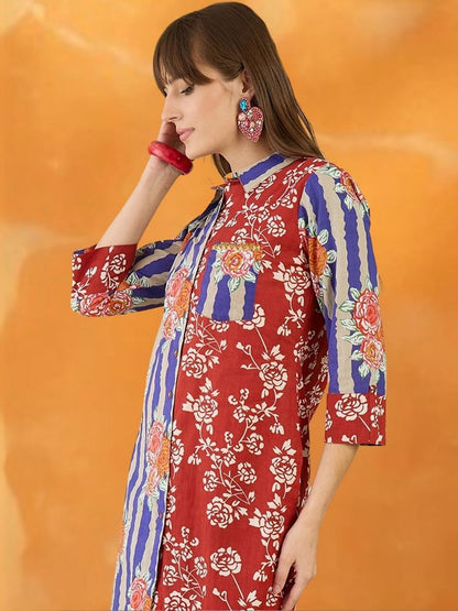 Women Floral Printed Regular Pure Cotton Kurta with Trousers