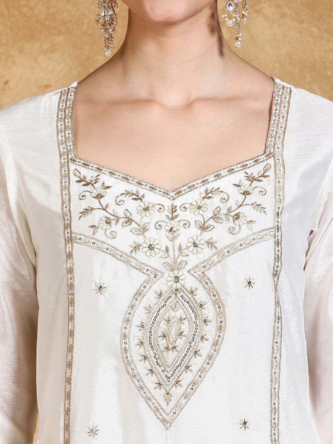 Indyancart VA Women Floral Embroidered Kurta with Sharara & Dupatta