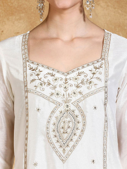 Indyancart VA Women Floral Embroidered Kurta with Sharara & Dupatta