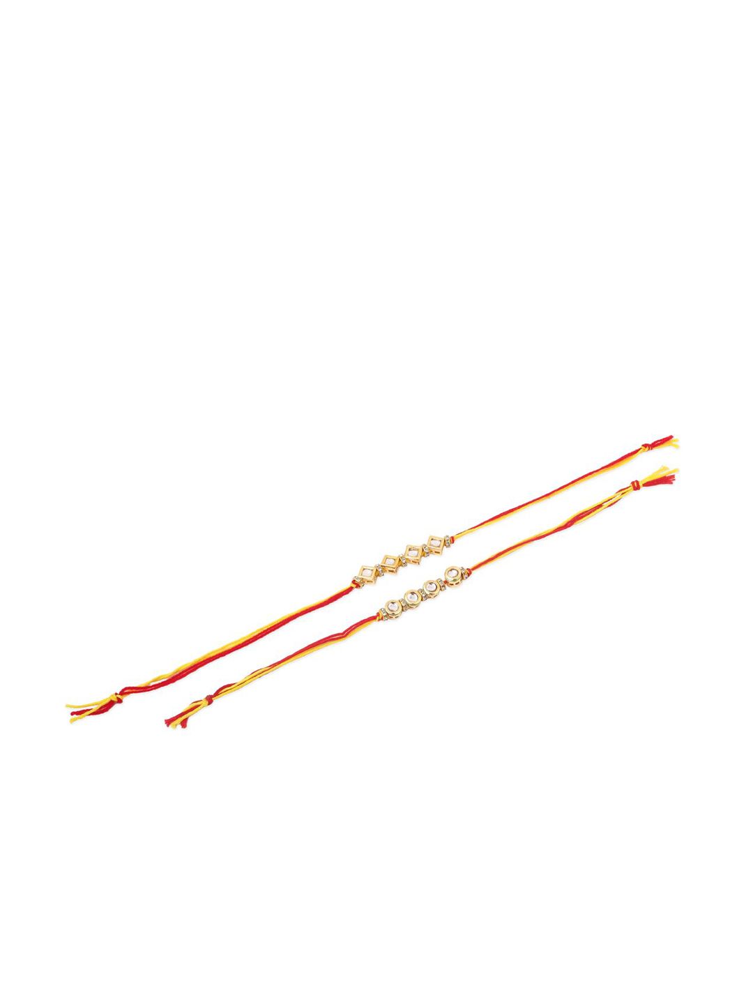 Anouk Men Set Of 2 Multicolor Kundan Thread Rakhi With Roli Chawal Chandan Mishri