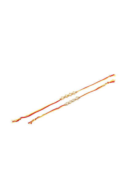 Anouk Men Set Of 2 Multicolor Kundan Thread Rakhi With Roli Chawal Chandan Mishri