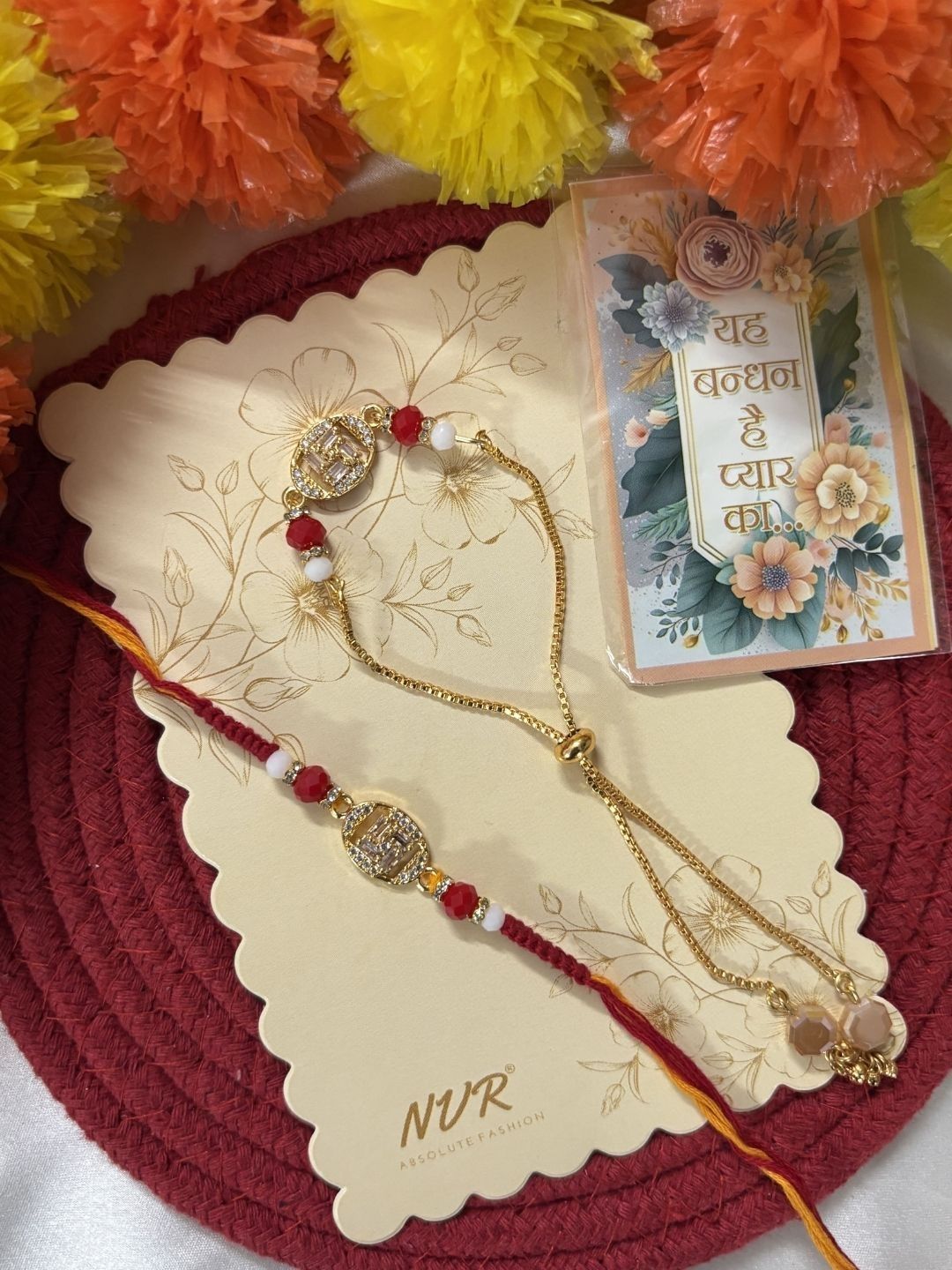 Anouk Set Of 2 Artificial Stones & Beads Swastik Bhaiya Bhabhi Rakhi With Roli Chawal