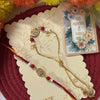 Dhiyona Set Of 2 Artificial Stones & Beads Swastik Bhaiya Bhabhi Rakhi With Roli Chawal