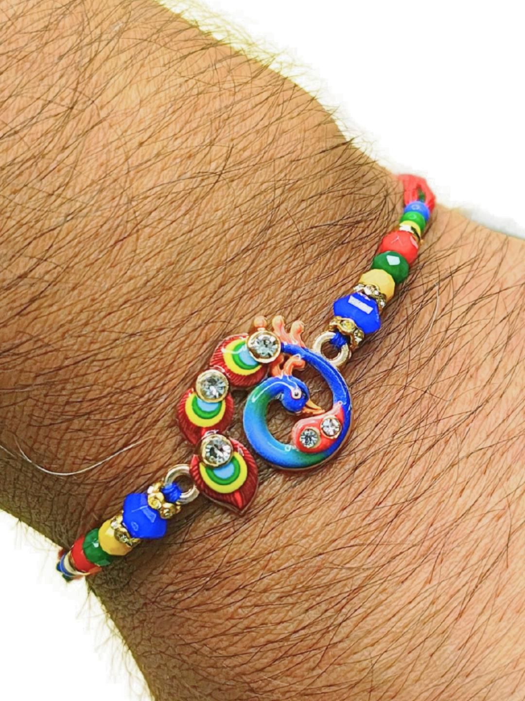 Anouk Set Of Beaded Cotton Thread with AD Stones & Meenakari Designer Rakhi for Brother