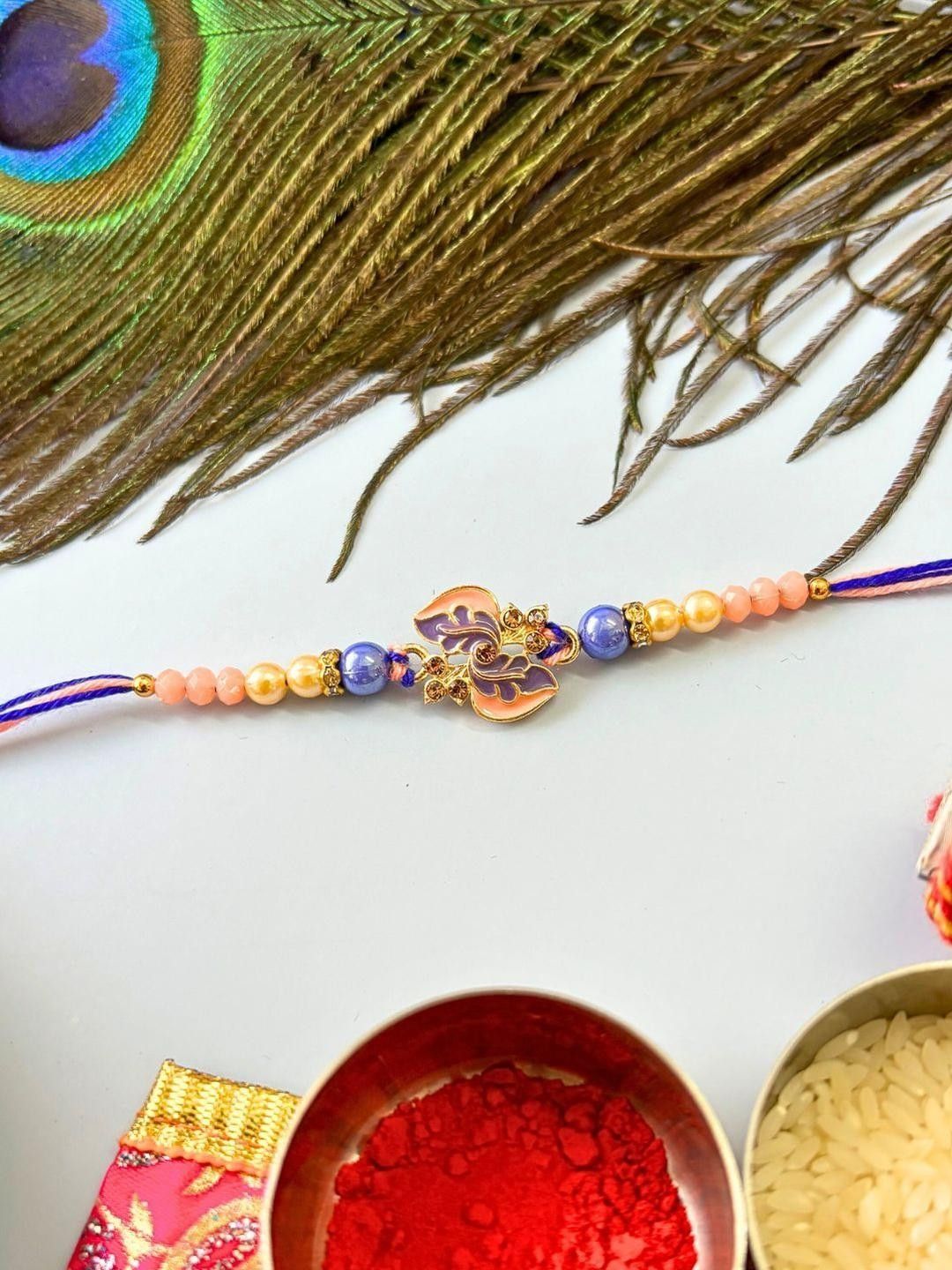Anouk 4pcs Purple Stone Beaded Thread Rakhi