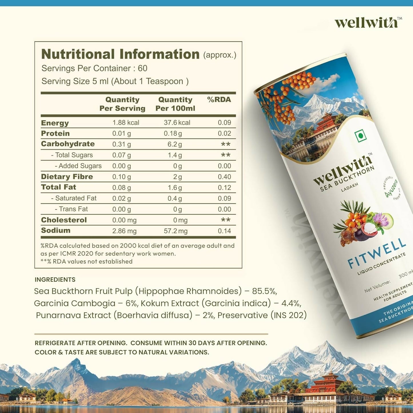 Wellwith Fitwell Juice â€“ Himalayan Sea Buckthorn + Garcinia, Kokum & Punarnava