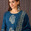 Dhiyona IE Printed Round Neck Thread Work Pure Cotton Straight Kurta With Trousers & Dupatta