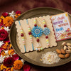 Dhiyona Set Of 4 Family Pack Beaded Thread Rakhi With Roli Chawal Chandan Mishri
