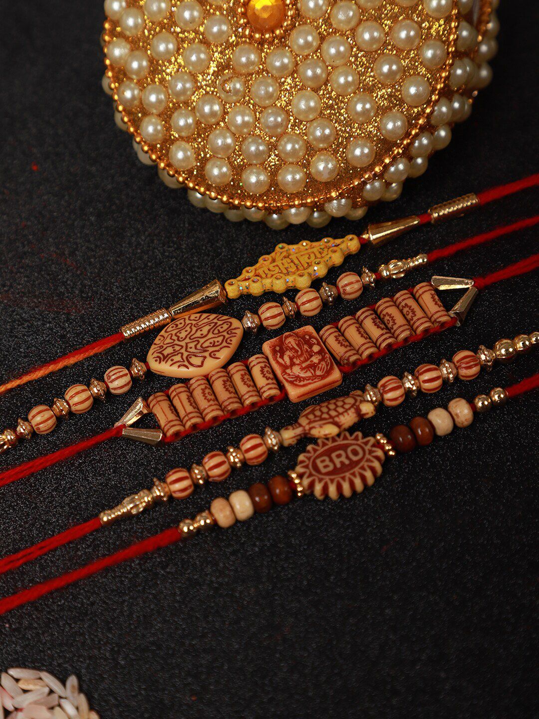 Anouk Set Of 5 Beaded Rakhis With Roli Rice & Greeting Card