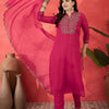 Dhiyona SN Women's Floral Embroidered Mandarin Collar Sequinned Straight Kurta Trousers & Dupatta
