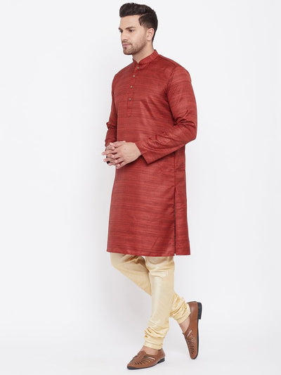 Men's Maroon Silk Blend Straight Kurta Pyjama Set