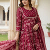Dhiyona IE Floral Printed Panelled Pure Cotton Kurta With Trousers & Dupatta