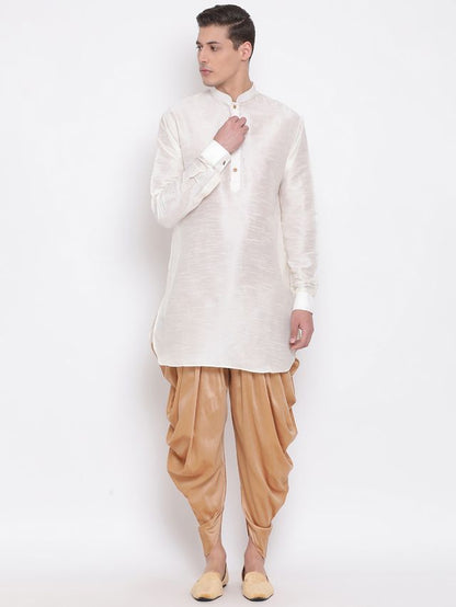 Men's Cream Silk Blend Pathani Kurta and Dhoti Set