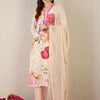 Indyancart IE Women Floral Printed Regular Linen Kurta with Trousers & With Dupatta