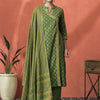 Indyancart SN Women's Floral Printed Mandarin Collar Pure Cotton Straight Kurta With Trouser & Dupatta