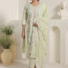 Dhiyona IE Women Floral Embroidered Thread Work Pure Cotton Kurta with Trousers & Dupatta