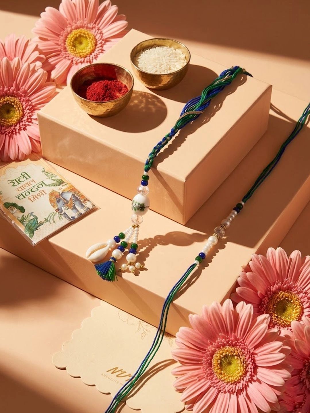 Anouk Set Of 2 Traditional Bhaiya Bhabhi Rakhi With Roli Chawal Chandan Mishri