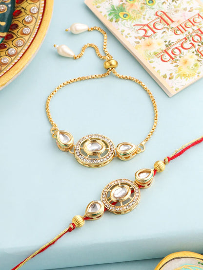 Anouk Kundan Studded & Beaded Bhaiya Bhabhi Rakhis With Roli Chawal