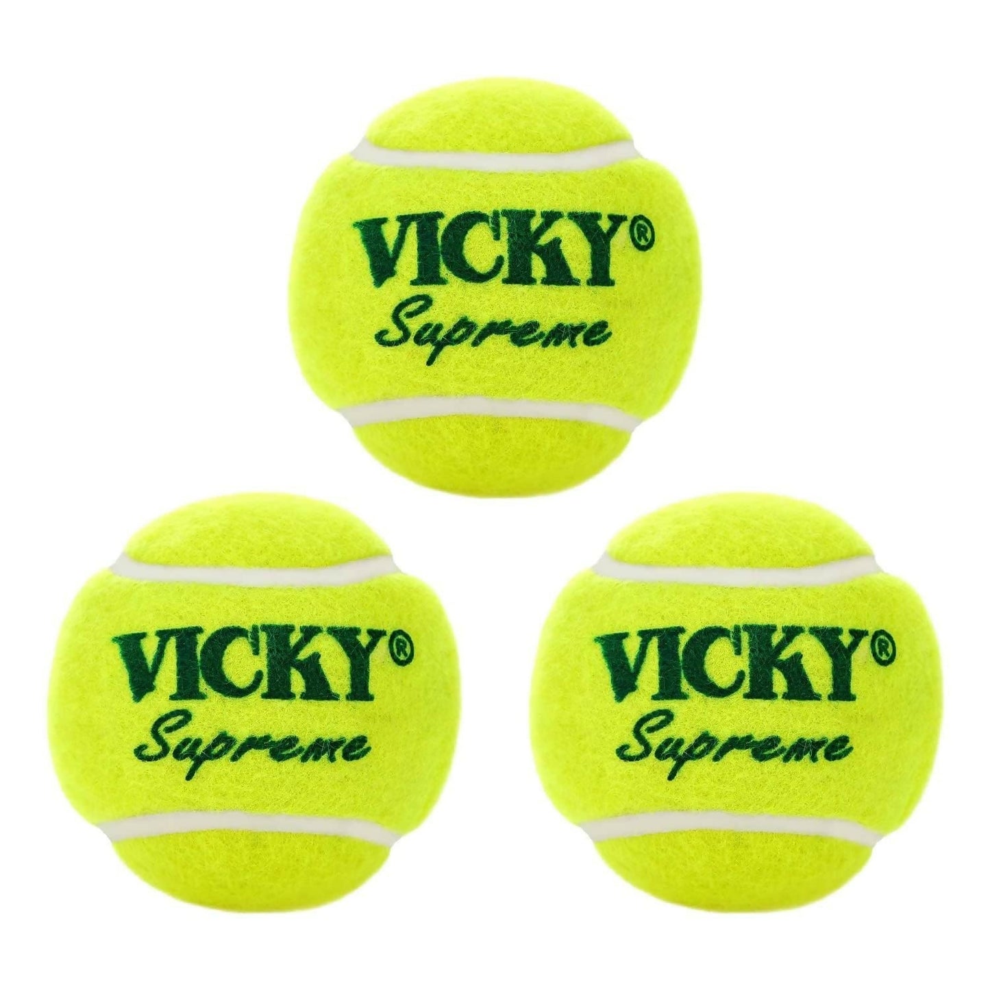 Vicky Supreme yellow tennis and cricket ball with heavy, durable rubber for versatile sports use, designed for optimal performance.