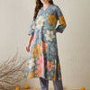 Dhiyona IE Women Grey Floral Printed Regular Pure Cotton Straight Kurta with Trousers