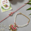 Dhiyona Unisex Set Of 2 Pink Lotus Shape Kundan-Studded & Beaded Wraparound Rakhi Set