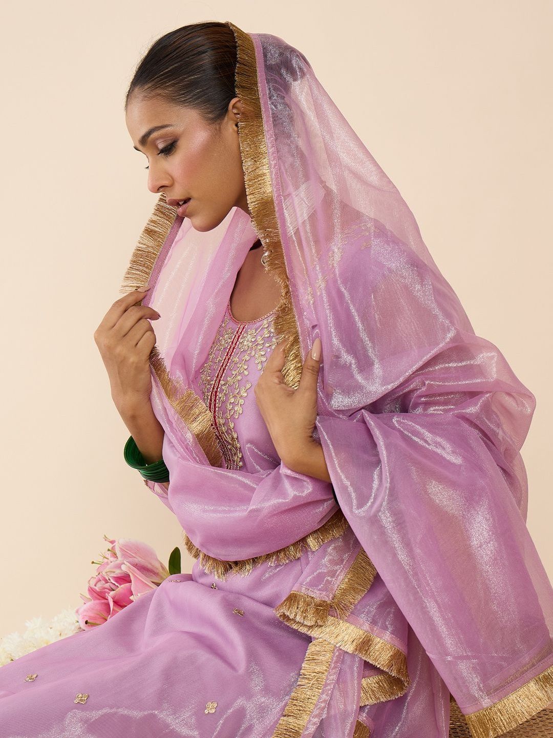 Women Ethnic Motifs Embroidered Regular Kurta with Trousers & With Dupatta