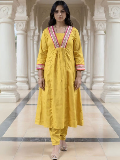 Women Ethnic Motifs Embroidered Empire Gotta Patti A-Line Kurta with Trouser