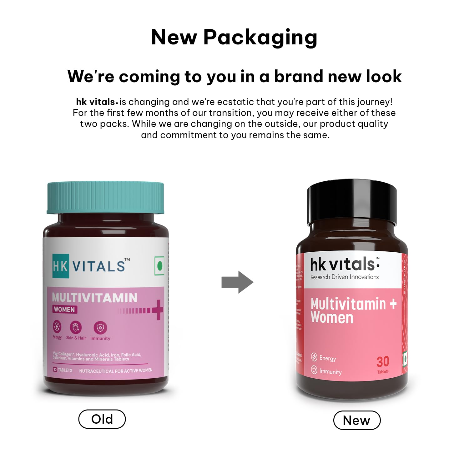 HK Vitals Multivitamin Plus Women Ayurvedic Tablets shown in a blister pack, designed to support women's health with natural ingredients.
