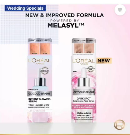 L'Oreal Paris Glycolic Acid glowing and protecting sunscreen in a sleek tube, part of the skincare regime kit.