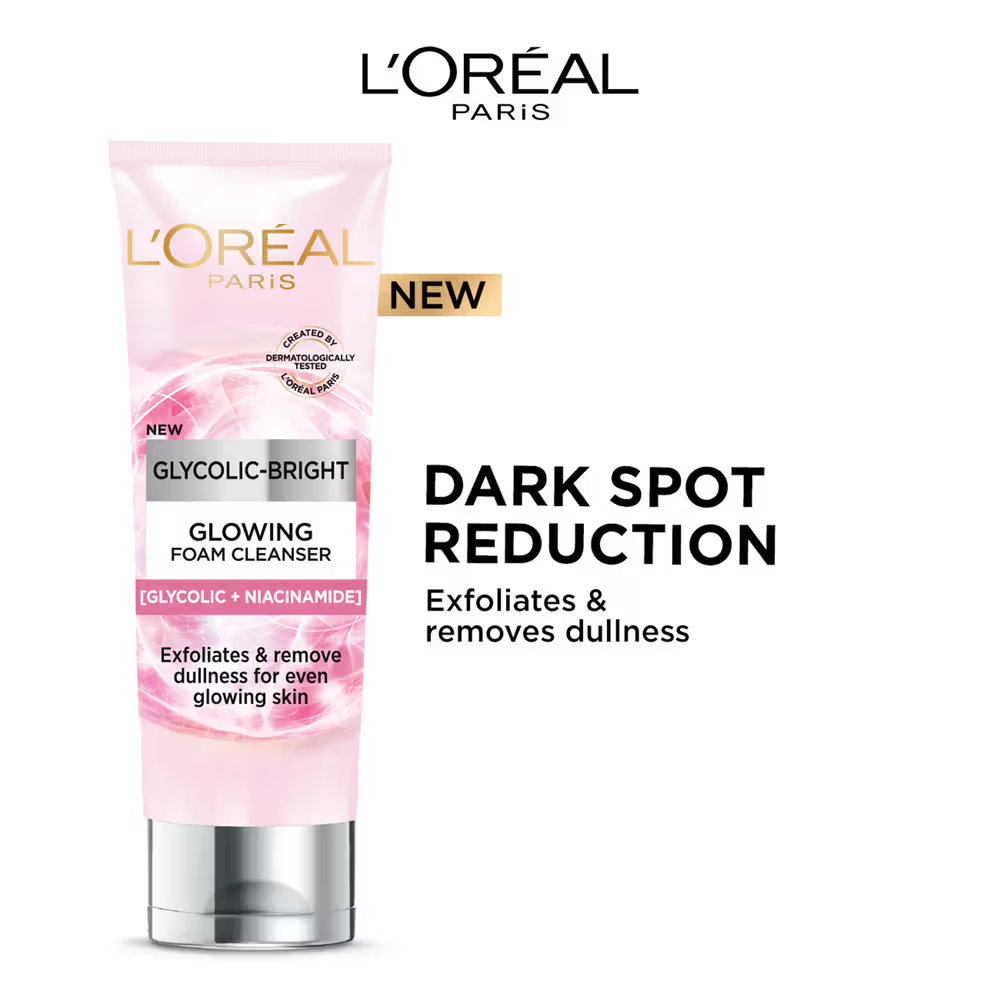 L'Oreal Paris sunscreen from Glycolic Acid Glowing and Protecting skincare kit, providing sun protection and skin glow.