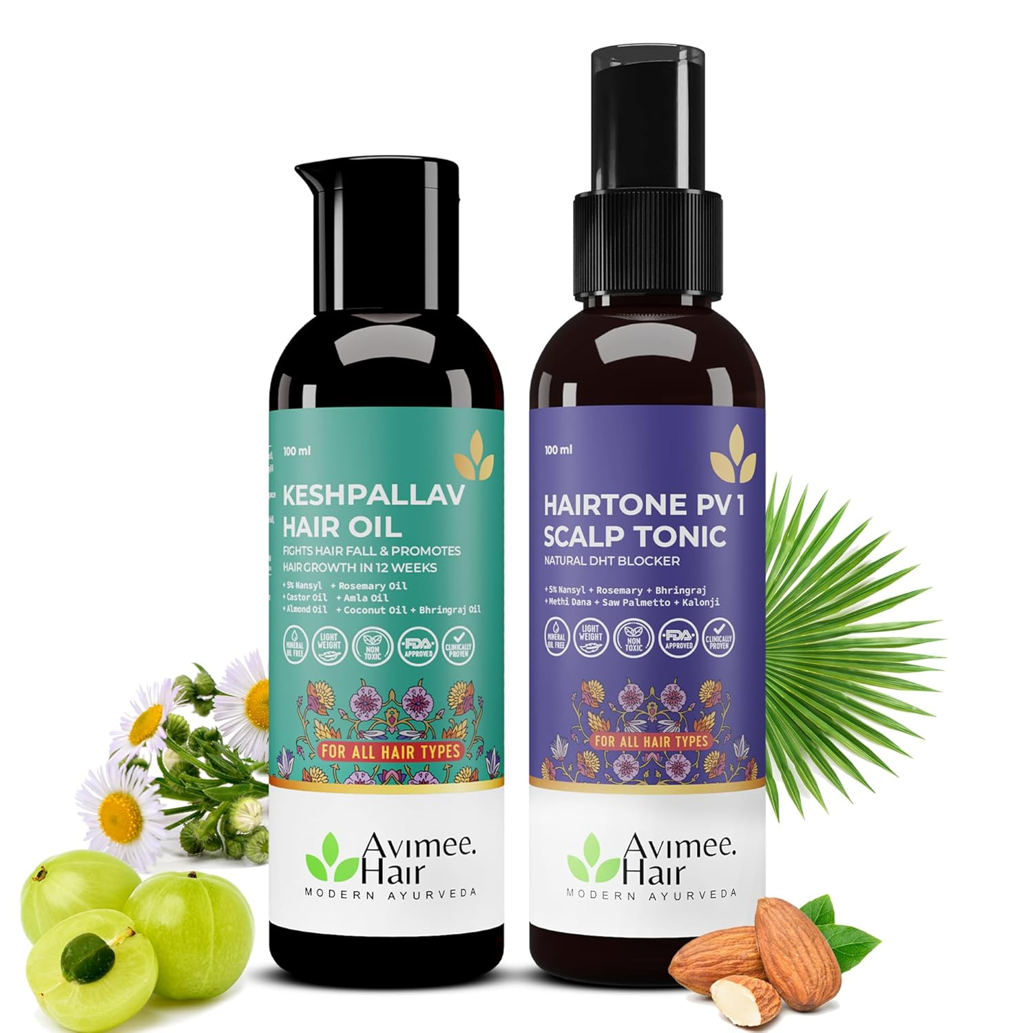 Avimee Herbal Keshpallav Hair Oil & Hairtone PV 1 Handmade Scalp Spray Combo With Rosemary, Amla, Methi & Bhringraj - Indyancart