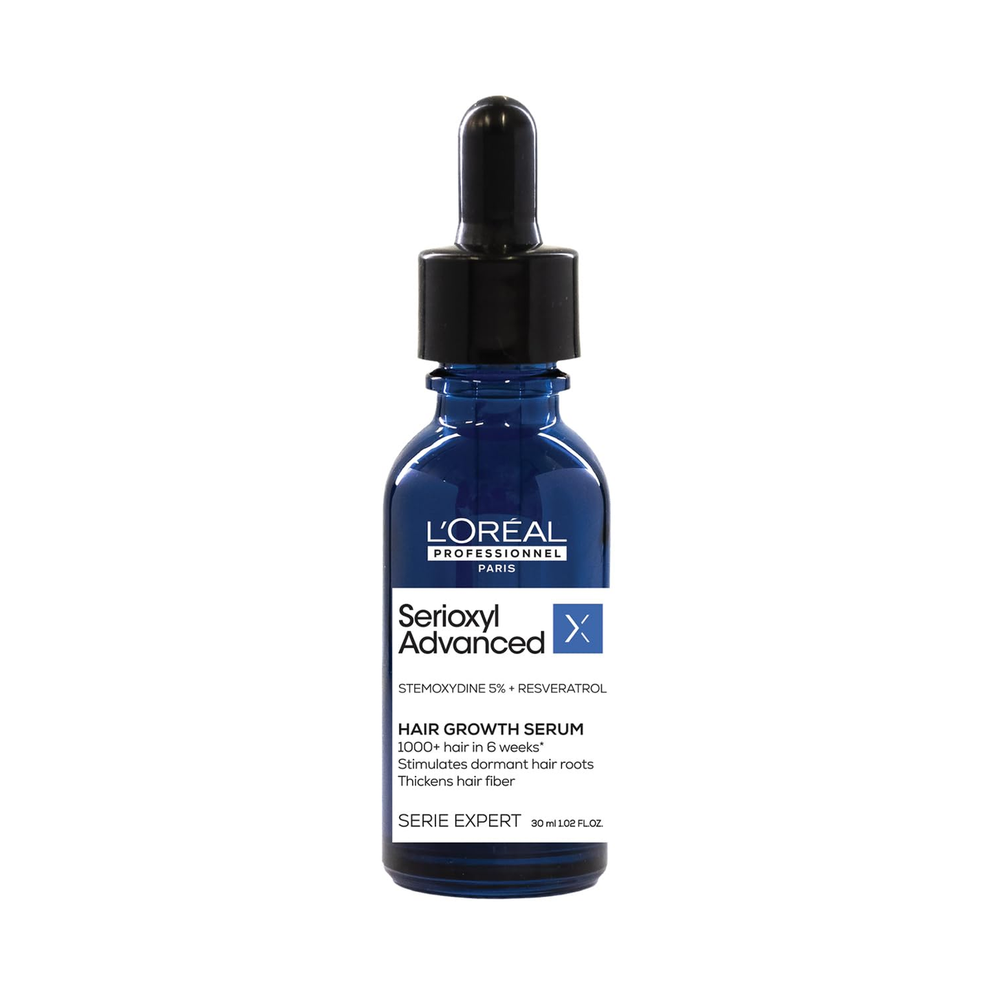 L'Oreal Professionnel Serioxyl Advanced Density Activator hair serum bottle with label and pump for thinning hair treatment.