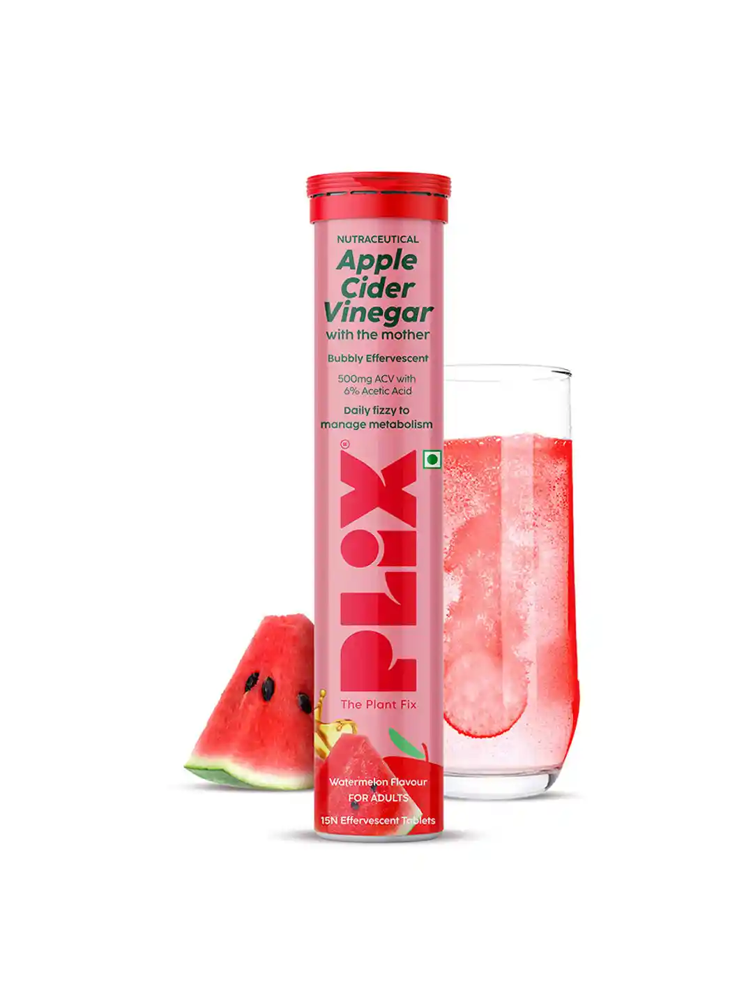 PLIX The Plant Fix Apple Cider Vinegar Effervescent Tablet with Mother - Juicy Watermelon - Indyancart