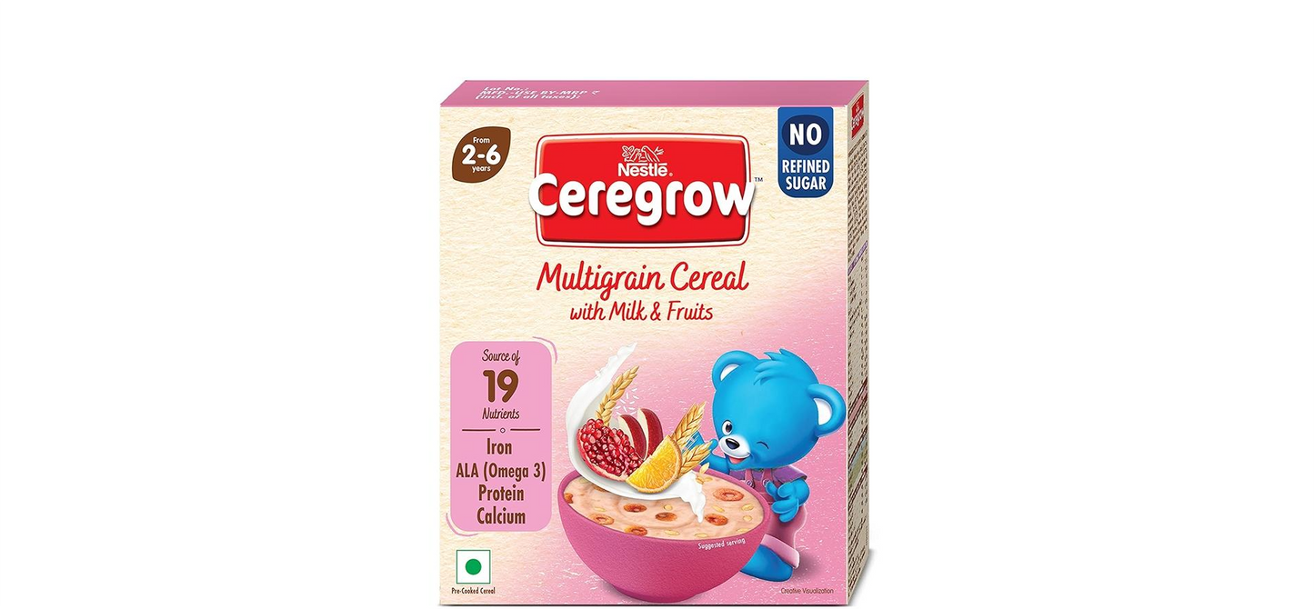 Nestle Ceregrow Kids (2-6 yrs) Cereal-Multigrain, Milk & Fruits, Rich in Iron, Calcium & Protein - Indyancart