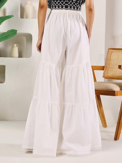 Indyancart FL Women's Off White Cotton Solid Palazzo