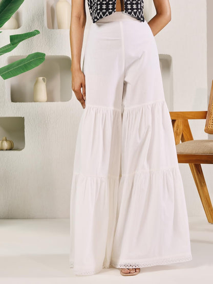 Indyancart FL Women's Off White Cotton Solid Palazzo