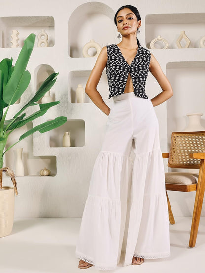 Indyancart FL Women's Off White Cotton Solid Palazzo