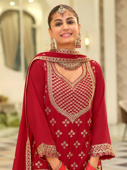 Dhiyona IE Women Ethnic Motifs Embroidered Kurta with Sharara & Dupatta