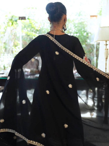 Dhiyona IE Women's Embroidered Mirror Work Straight Kurta With Palazzos & Dupatta